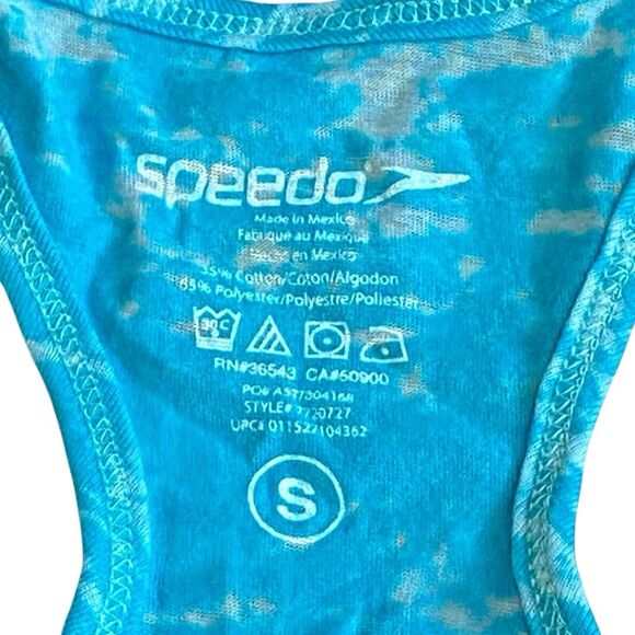 Speedo Sheer Blue and White Racer Back Workout Yoga Running Exercise Top Sz S - Picture 3 of 5